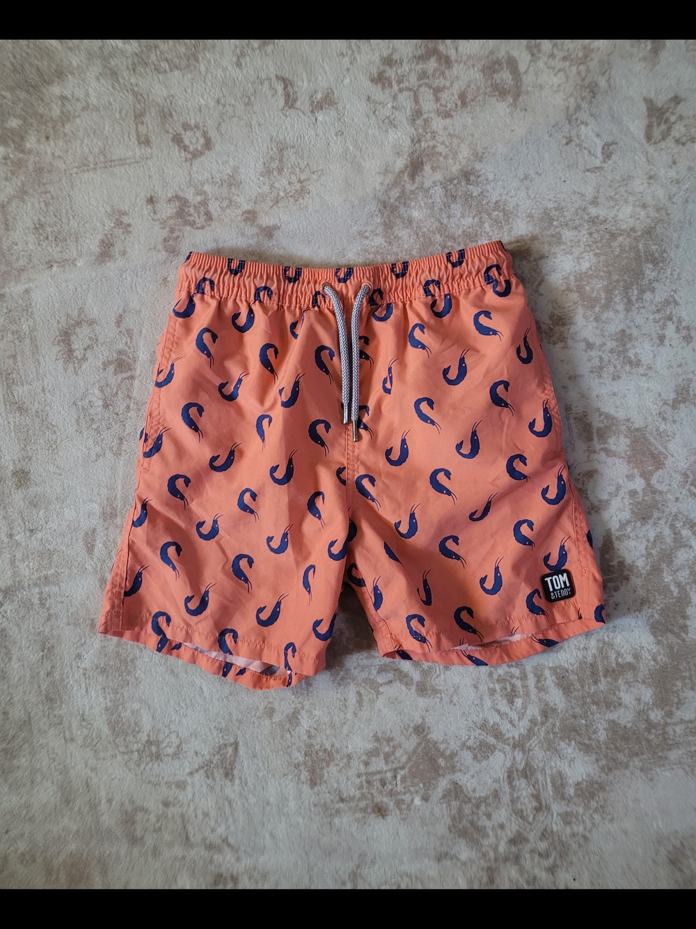 Tom & Teddy Coral Swim Shorts with Navy Accent